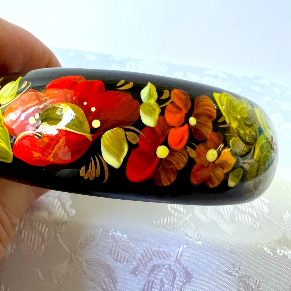 Sapfir UA Creations Hand Painted Pysanka Lacquer Wood Bracelet Petrykivka Style